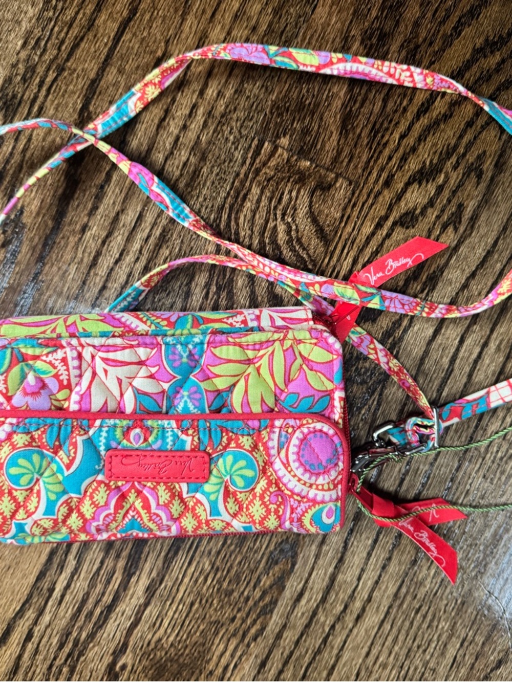 Vera Bradley Pink Turquoise Floral Quilted Crossbody Wallet